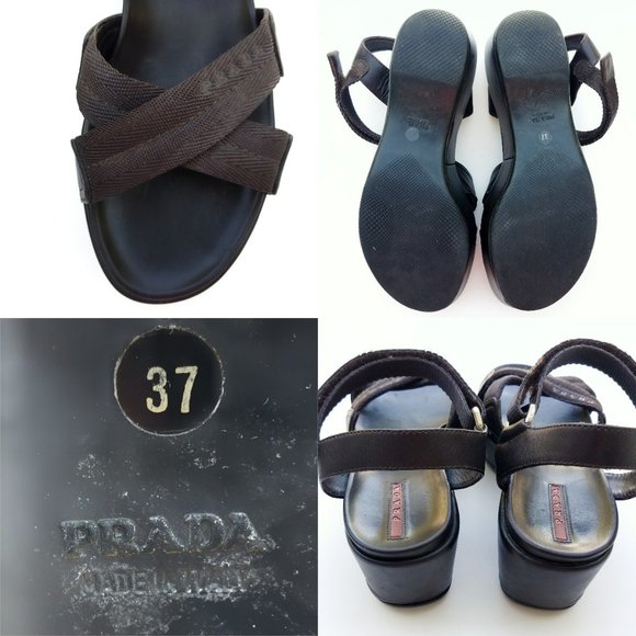 HOLD Prada Crisscross Brown Platform Sandal Size - Picture 8 of 8